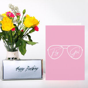 Vliegmeisje Aviator Zonnebril,Cute Roze Verjaardag Kaart