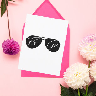 Vliegmeisje, Aviator Zonnebril, Script, Lieve Verj Briefkaart