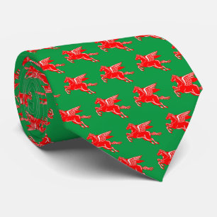 Vliegpaard - Rood en wit op Kelly Green Stropdas