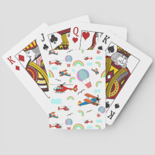 Vliegpatroon van een jongen op wit pokerkaarten