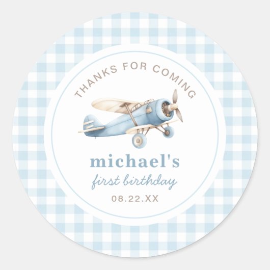 vliegreizen 1e verjaardag ronde sticker (Voorkant)