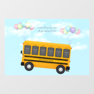 Vliegschool bus met ballonnen op maat 6 Foto Raamsticker