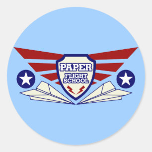 Vliegschool voor papieren vliegtuigen ronde sticker