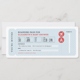 Vliegticket reis thema blauwe baby shower kaart