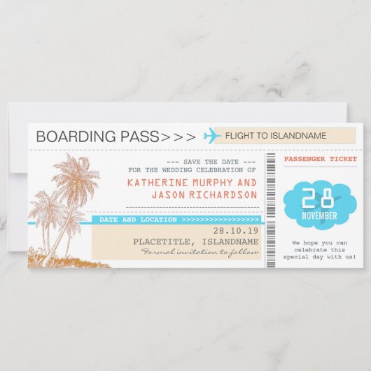 Vliegtickets Boardingpass Save the Date Design (Voorkant)