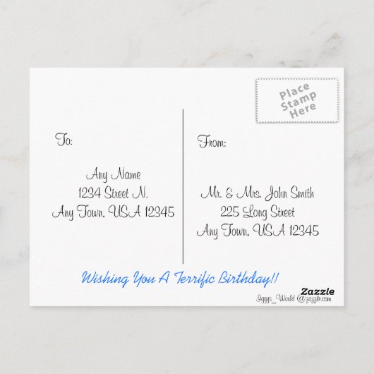 Vliegtuig 1e verjaardag briefkaart (Achterkant)