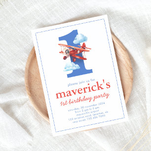 Vliegtuig 1e Verjaardag met Nummer 1 Kaart