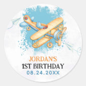 Vliegtuig 1e Verjaardagsfeest Ronde Sticker (Voorkant)