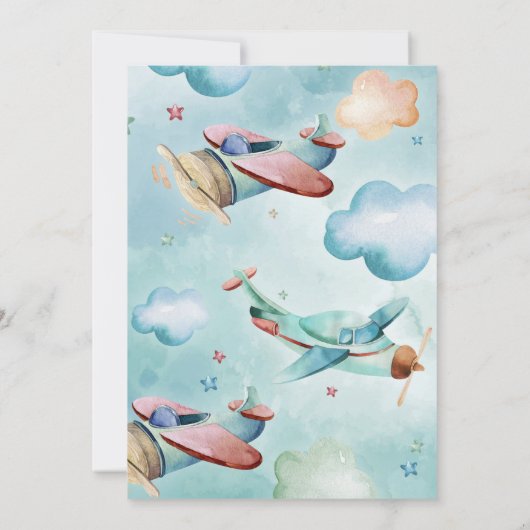 Vliegtuig 5th Birthday Uitnodiging - Vliegtuigthem (Achterkant)