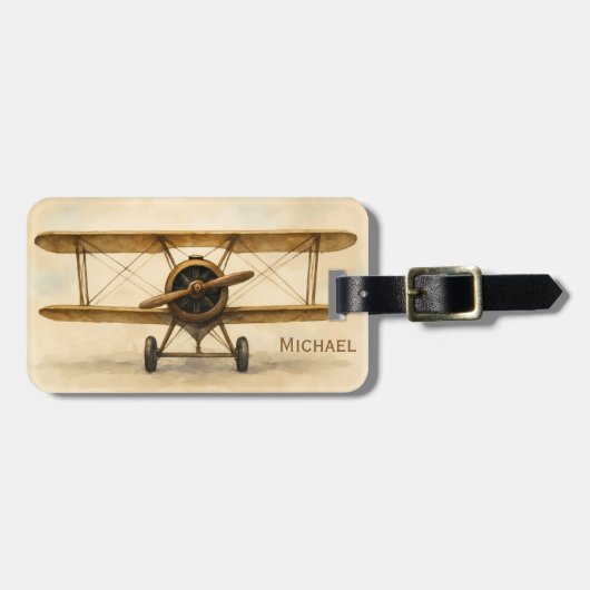 vliegtuig Antiek tweedekker Aviation Aviator Bagagelabel (Voorkant horizontaal)