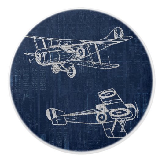 vliegtuig Art Newspapier Text & Script Style Keramische Knop (Voorkant)