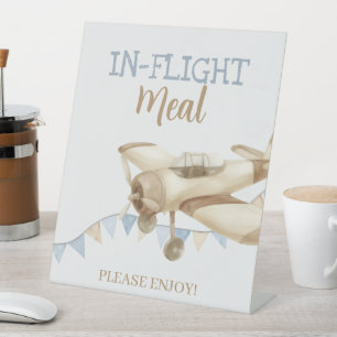 Vliegtuig Aviator Piloot 1e Verjaardag Eten Reclamebord Met Voetstuk