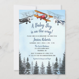  Vliegtuig Baby Boy Baby shower Uitnodiging