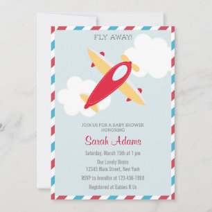 Vliegtuig Baby shower Uitnodiging Blauw Rood