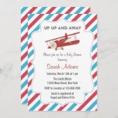  Vliegtuig Baby shower Uitnodiging Rood en Blauw (Voorkant / Achterkant)