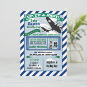 Vliegtuig baby shower uitnodiging ticket CUSTOM (Staand voorkant)