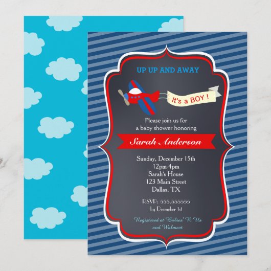 Vliegtuig baby shower uitnodigingen (Voorkant / Achterkant)