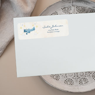 Vliegtuig Baby Shower Whimsische Jongen Baby Welko Etiket