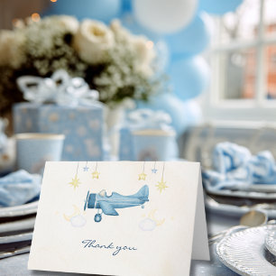 Vliegtuig Babyborrel Whimsical Jongen Baby Welkom Bedankkaart