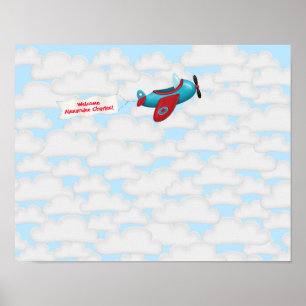 Vliegtuig babyshower gastboek poster