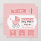 Vliegtuig Banner Baby shower Invitation (Roze) Kaart (Voorkant / Achterkant)