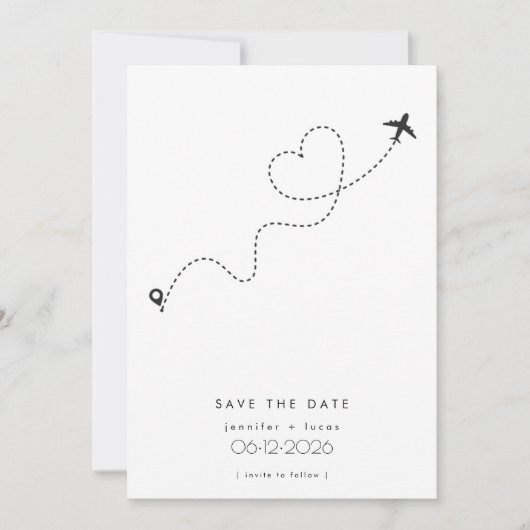 Vliegtuig Bestemming Huwelijksfoto Save the Date (Voorkant)