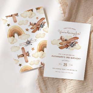 Vliegtuig Biplane Boy's Birthday Party Kaart