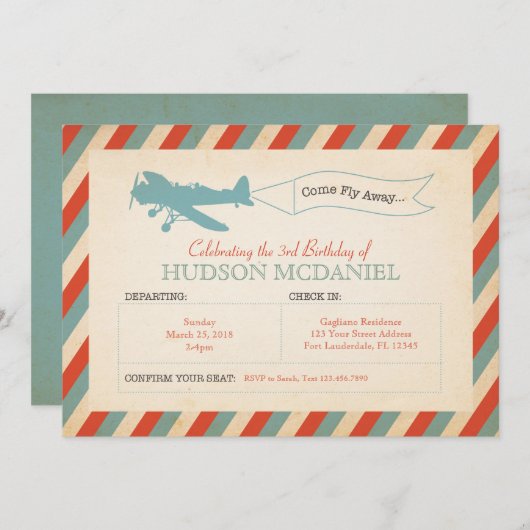  vliegtuig - Birthday - uitnodiging (Voorkant / Achterkant)