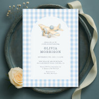 Vliegtuig Blauw Gingham Jongen Baby Borrel
