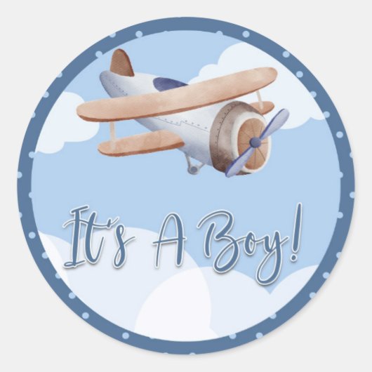 Vliegtuig Blue Baby shower Sticker Het is een meis (Voorkant)