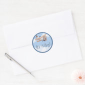 Vliegtuig Blue Baby shower Sticker Het is een meis (Envelop)