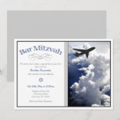 Vliegtuig Boven de Wolken Bar Mitzvah Uitnodiginge Kaart (Voorkant / Achterkant)