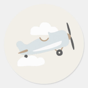 vliegtuig boys Birthday Blue Plane Classic Ronde Sticker