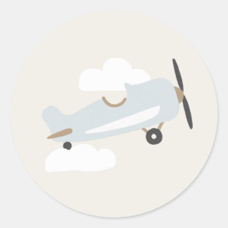 vliegtuig boys Birthday Blue Plane Classic Ronde Sticker