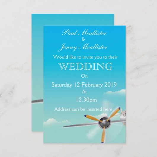 Vliegtuig bruiloft uitnodiging (Voorkant / Achterkant)