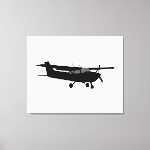 Vliegtuig Cessna Black Silhouette Flying Decor Canvas Afdruk
