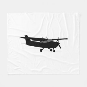 Vliegtuig Cessna Black Silhouette Flying Decor Fleece Deken