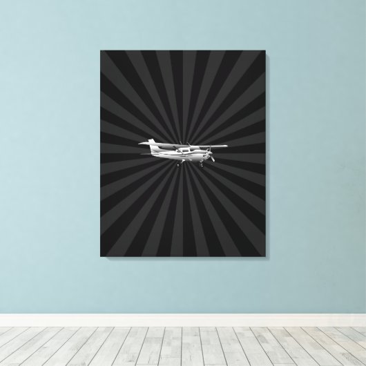 Vliegtuig Cessna Silhouette Flying Black Burst Canvas Afdruk (Insitu (Houten vloer))