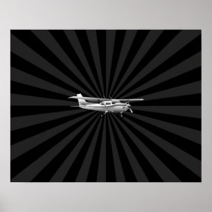 Vliegtuig Cessna Silhouette Flying Black Burst Poster