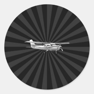 Vliegtuig Cessna Silhouette Flying Black Burst Ronde Sticker