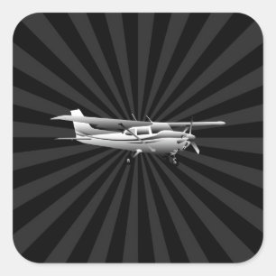 Vliegtuig Cessna Silhouette Flying Sunburst Decor Vierkante Sticker