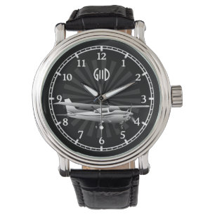 Vliegtuig Cessna Silhouette Sunburst Monogram Horloge