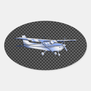 Vliegtuig Chrome als Cessna zwarte koolstofvezel Ovale Sticker