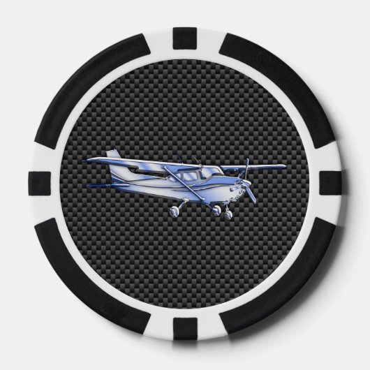Vliegtuig Chrome als Cessna zwarte koolstofvezel Pokerchips (Voorkant)