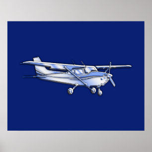 Vliegtuig Chrome Cessna Silhouette die op blauw vl Poster