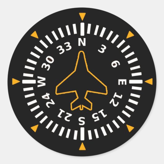 Vliegtuig Compass Flight Instrument Ronde Sticker (Voorkant)