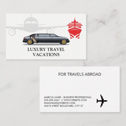 Vliegtuig, Cruise Lijn, Limo Visitekaartje (Voorkant / Achterkant)