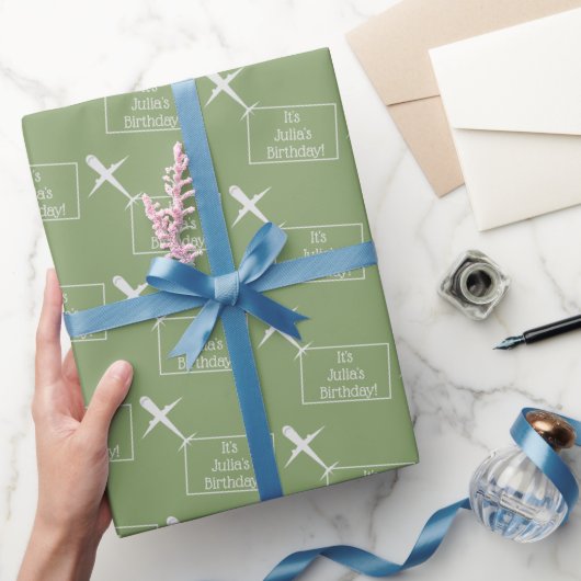 Vliegtuig dat Douanevlag op Grijs Groen vliegt Cadeaupapier (Geschenken)