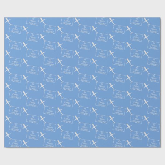 Vliegtuig dat gepersonaliseerde verjaardagsvlag op cadeaupapier (Vlak)