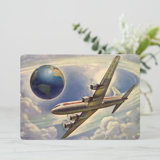 vliegtuig dat over de hele wereld in wolken vlieg (Staand voorkant)